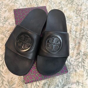 Tory Burch Black Leather Slide Sandals